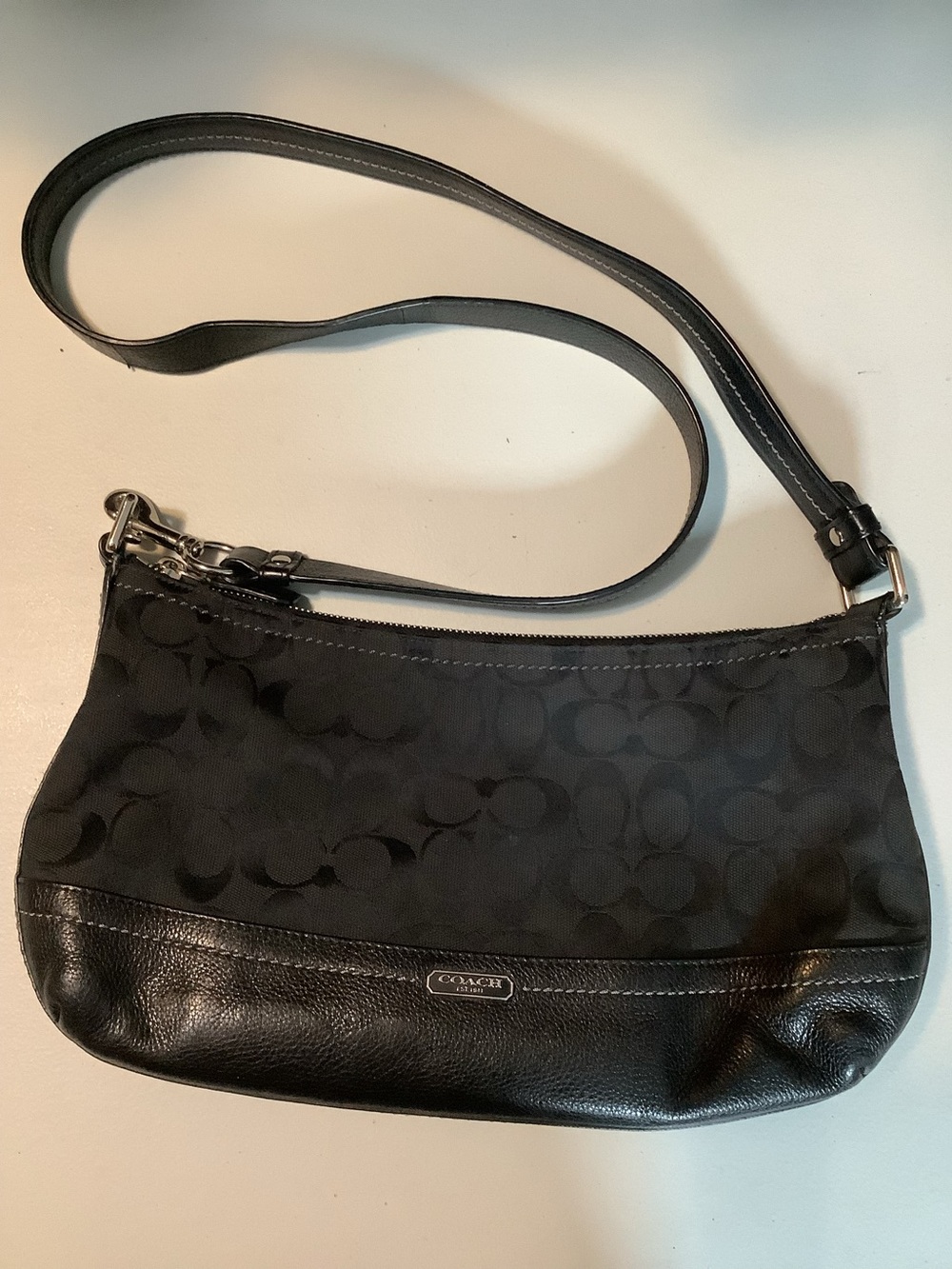 Coach Black Signature Canvas and Leather Crossbody Bag